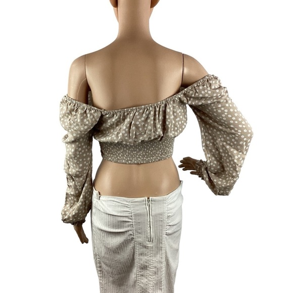 Forever 21 Off Shoulder Crop Top Size S Tan Floral - Picture 4 of 6